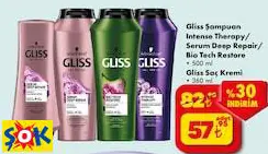 GLİSS ŞAMPUAN INTENSE THERAPY/ SERUM DEEP REPAİR/ BİO TECH RESTORE 500 ML GLİSS SAÇ KREMİ 360 ML